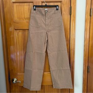 Maeve By Anthropologie The Colette Wide Leg Linen Khaki Brown Pants Sz 27